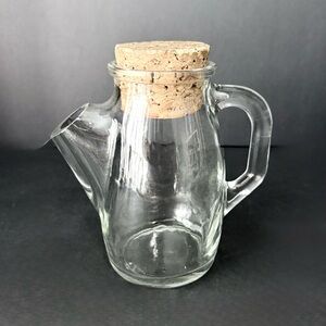 Vintage Wheaton Snub Nose Clear Thick Glass Cork Top Handled Candy Jar Pitcher